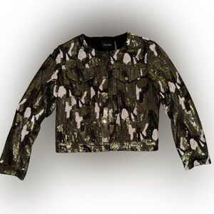 Dolce Cabo sequin camo y2k button up cropped jacket, sequin camo bomber jacket